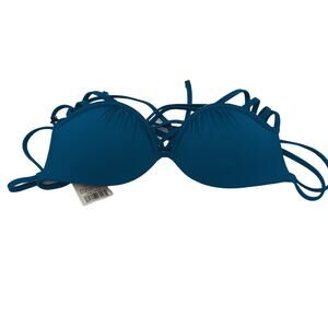 Shade & Shore 32B Blue Bikini Top NWT Strappy Crisscross